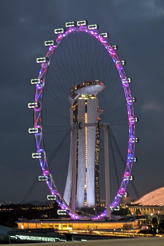 Ferris wheel frames Marina Sands. 