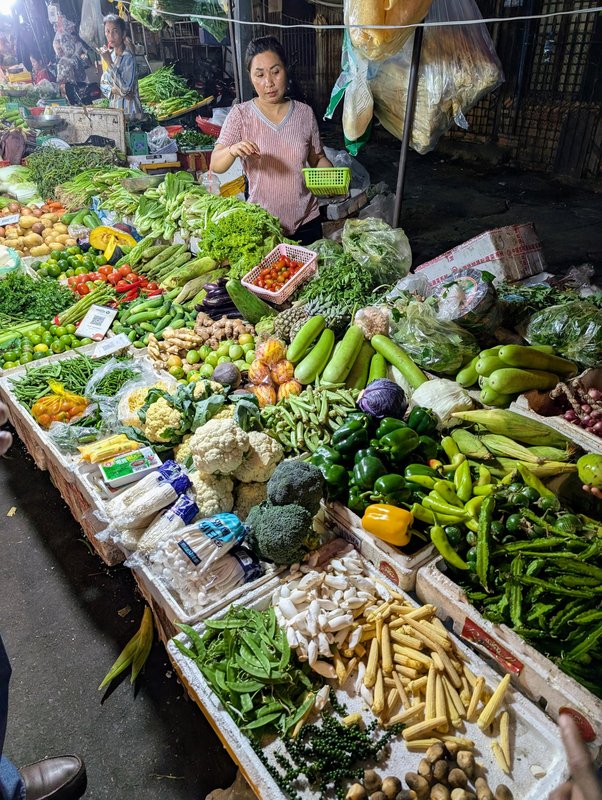 A produce market stall