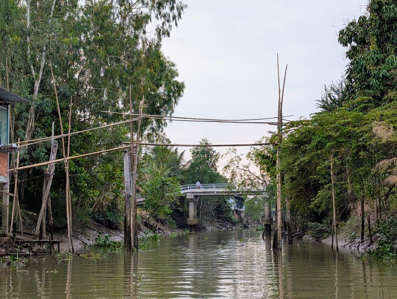 A monkey bridge, a narrow bamboo crossing for people on foot