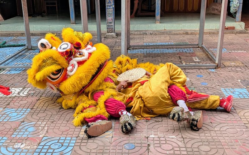 Now drunk, the unicorn and the buddha collapse in a puppy pile